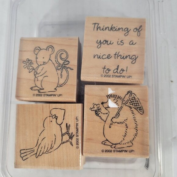 Stampin' Up! Cute Critters Set 4 Rubber Stamps Hedgehog Bird Mouse Saying 2002 - Picture 1 of 2